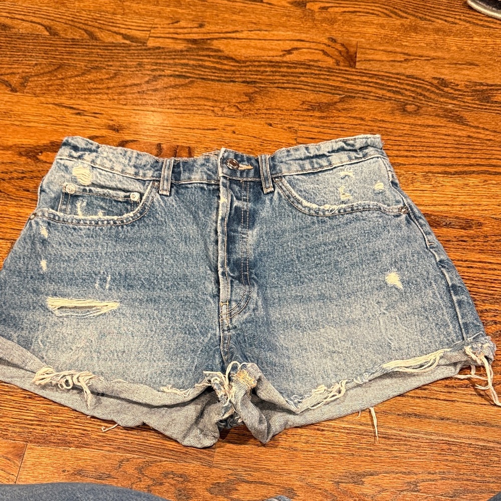 Zara Light Blue Distressed Denim Shorts